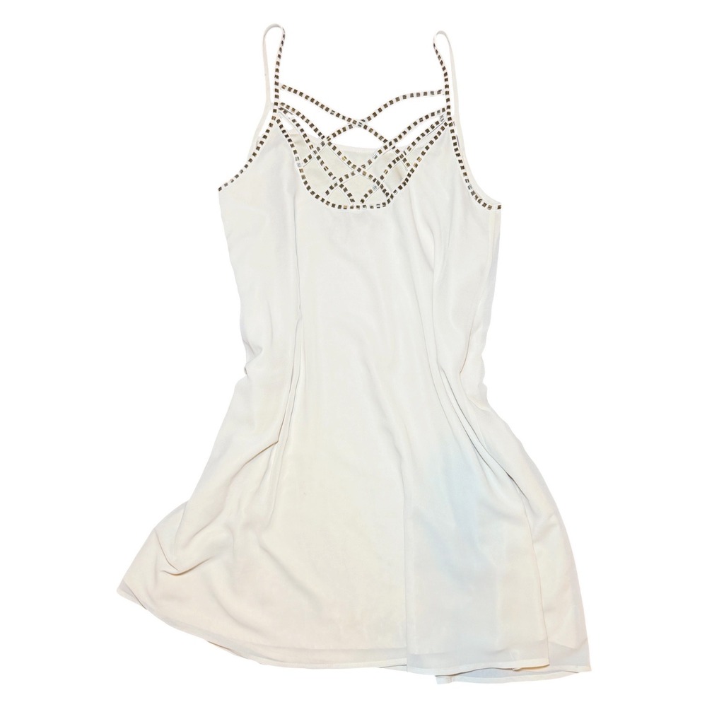 White Beaded Cage Back Mini Dress Womens Size Medium Cream NWT Summer Cocktail - Picture 7 of 13